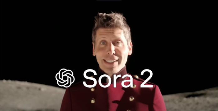 Sam Altman, CEO OpenAI, na tle logo Sora 2 – rewolucyjnego modelu AI do generowania filmów z tekstu.